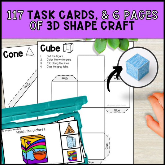 3D Shapes Math Activities: Worksheet & Task Cards - Special Education