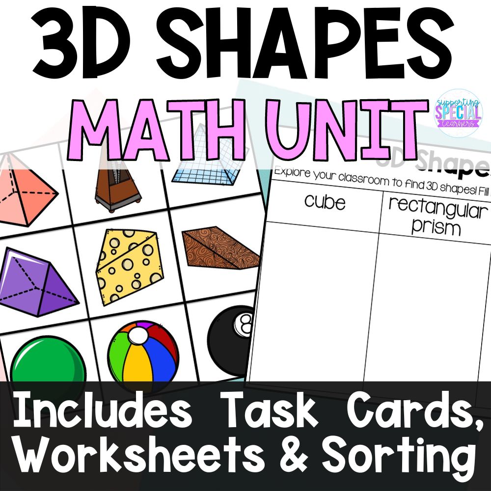 Math Shapes Labal 3D Shapes Math Activities: Worksheet & Task Cards - Special Education