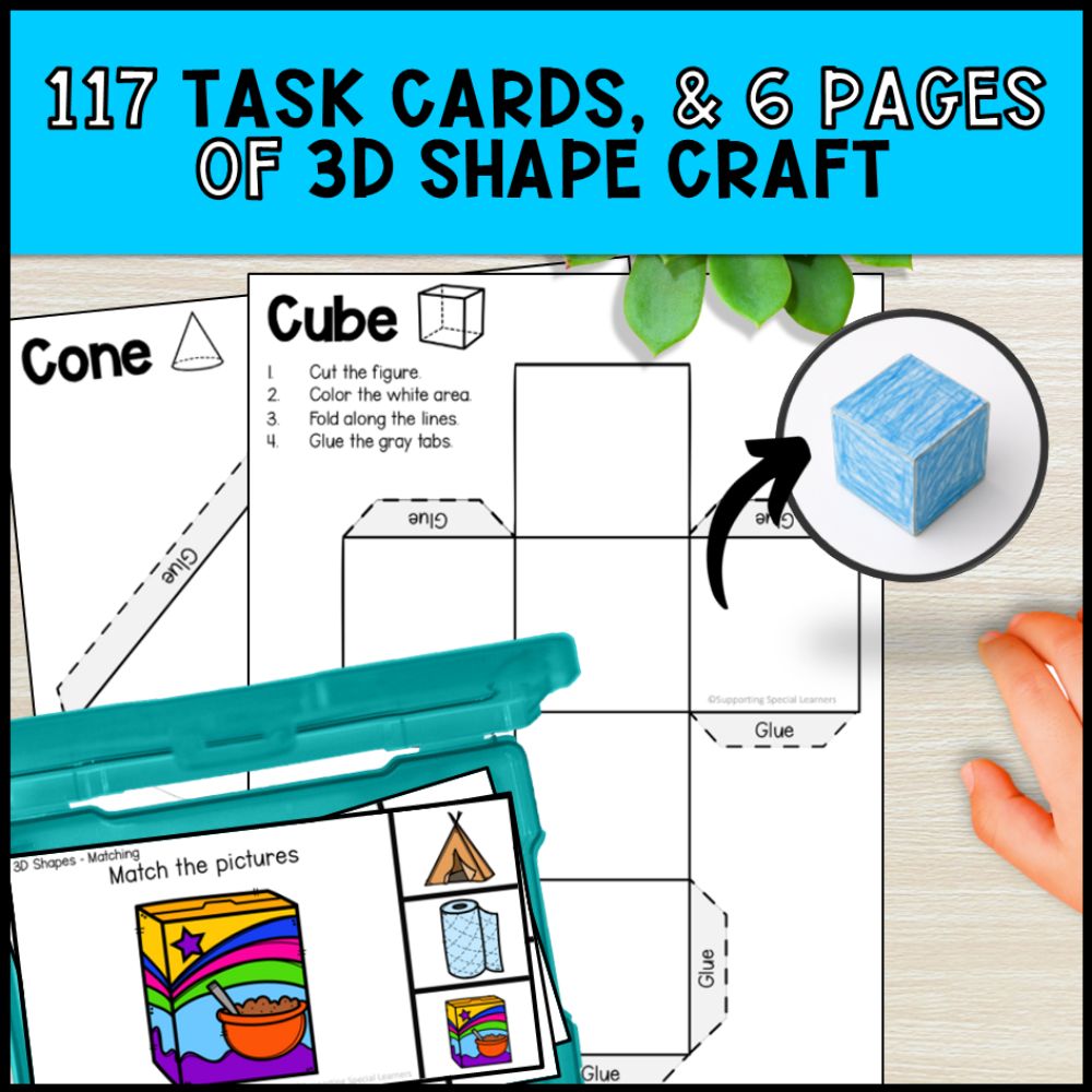 3D Shapes Math Activities: Worksheet & Task Cards - Special Education