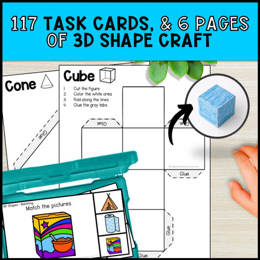 3D Shapes Math Activities: Worksheet & Task Cards - Special Education