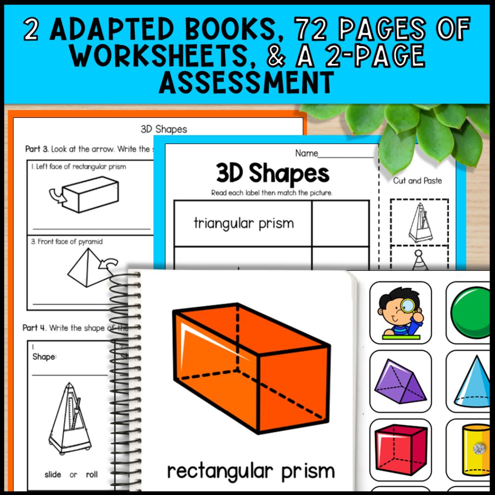 3D Shapes Math Activities: Worksheet & Task Cards - Special Education