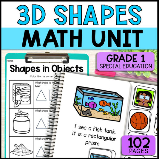 3D Shapes Math Activities: Worksheet & Task Cards - Special Education