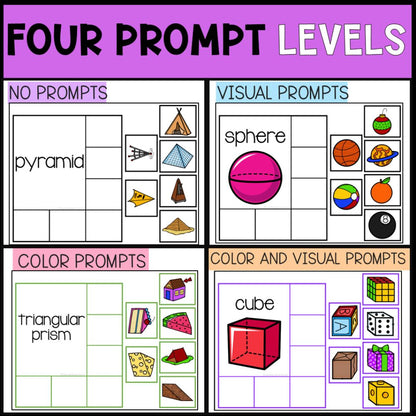 3d shapes sorting activities four prompt levels