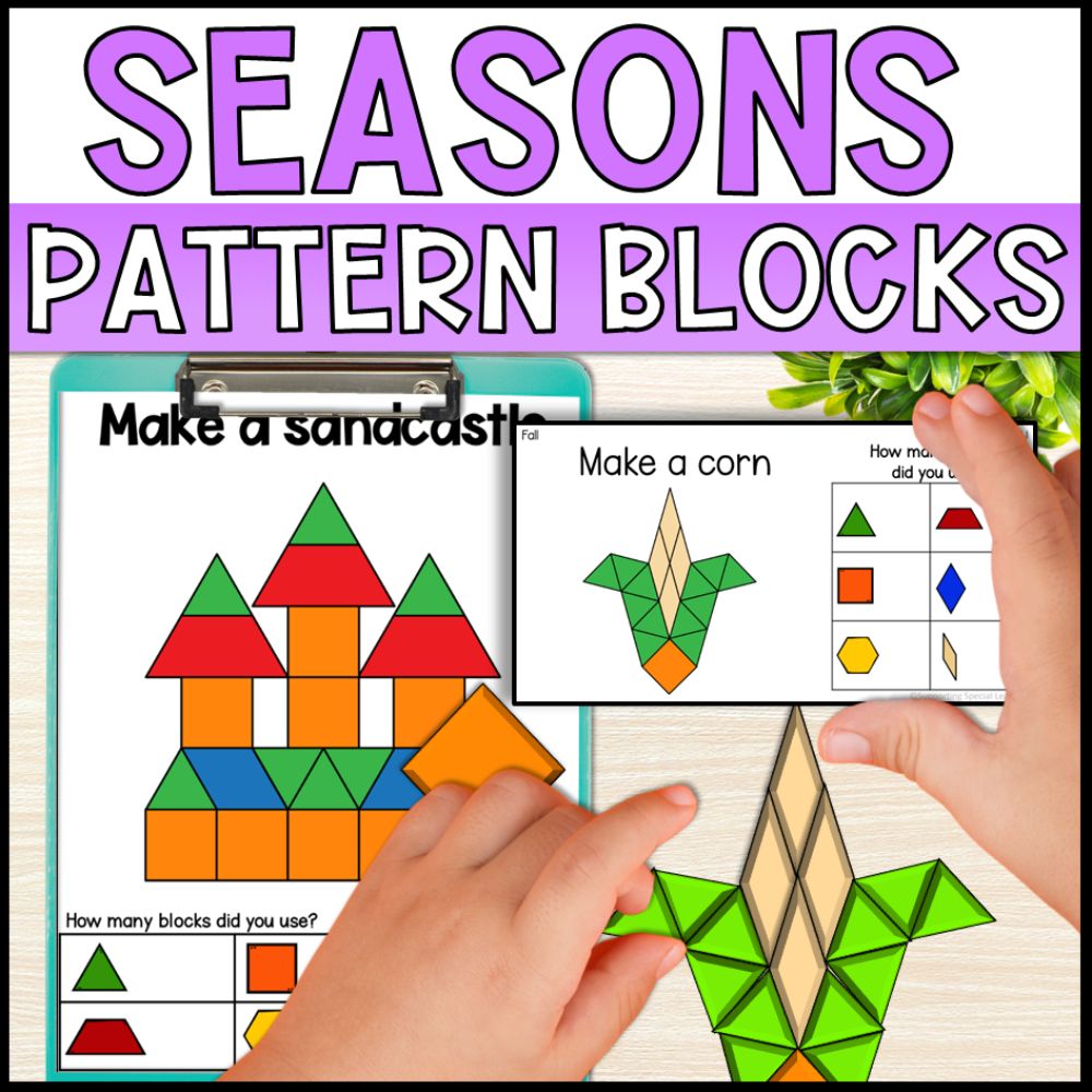 4 season themes pattern block mats task cards bundle cover