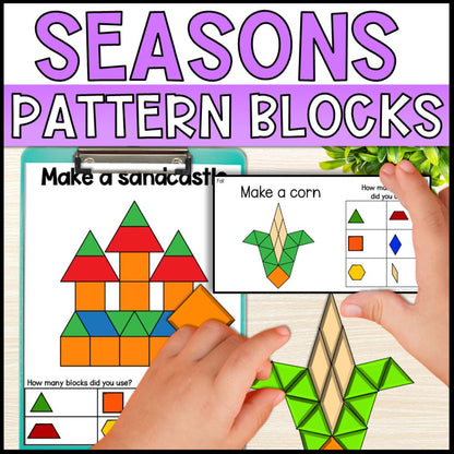 4 season themes pattern block mats task cards bundle cover