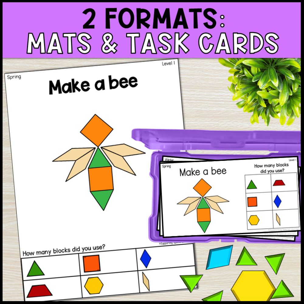 4 season themes pattern block mats task cards