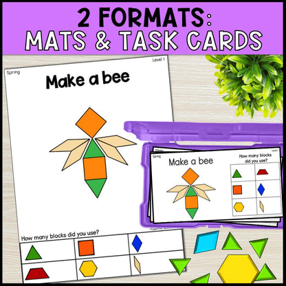 4 season themes pattern block mats task cards