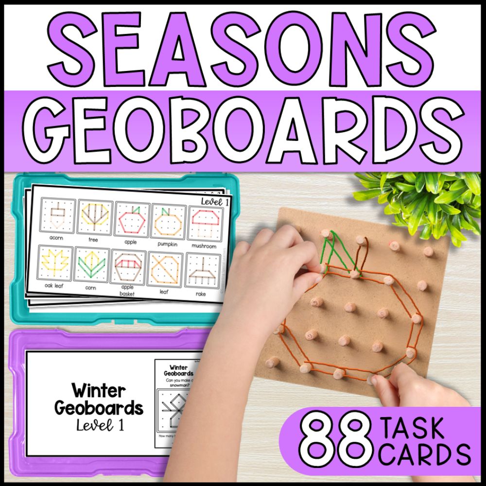 4 seasons theme geoboard task cards - fine motor activities cover