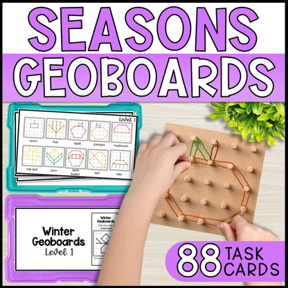 4 seasons theme geoboard task cards - fine motor activities cover