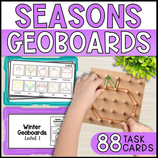 4 seasons theme geoboard task cards - fine motor activities cover