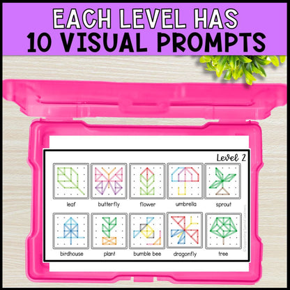 4 seasons theme geoboard task cards - fine motor activities each level has 10 visual prompts