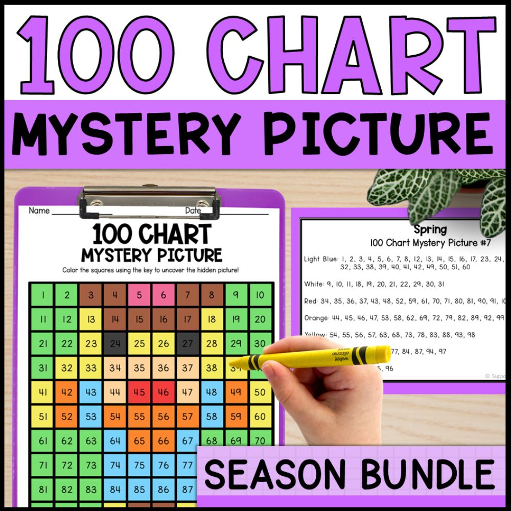 4 seasons theme - hundreds chart mystery pictures bundle cover