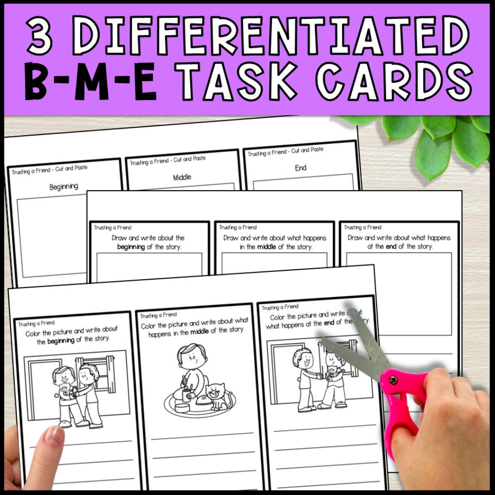 adapted books with reading comprehension for special educ 3 different b-m-e task cards