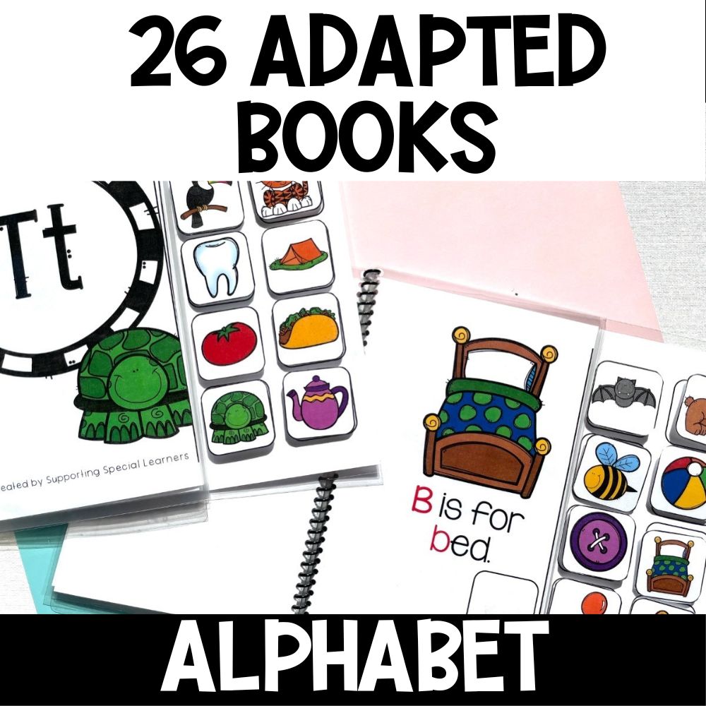 adapted books alphabet, shapes, color 26 adapted books