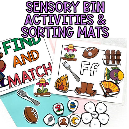 alphabet adapted books sensory bin activities and sorting mats