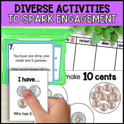 American Money Grade 1 Unit - Worksheets, Task Cards, Posters & Games