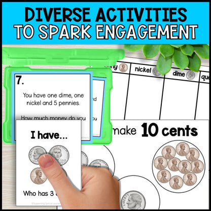 American Money Grade 1 Unit - Worksheets, Task Cards, Posters & Games