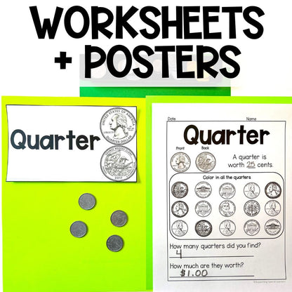 american money grade 1 unit worksheets and posters