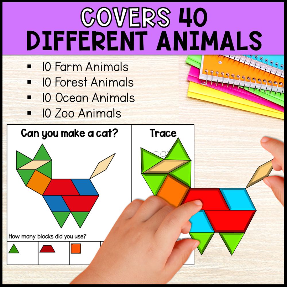Animal Theme Pattern Block Pictures Mats: 2D Shapes, Attributes & More