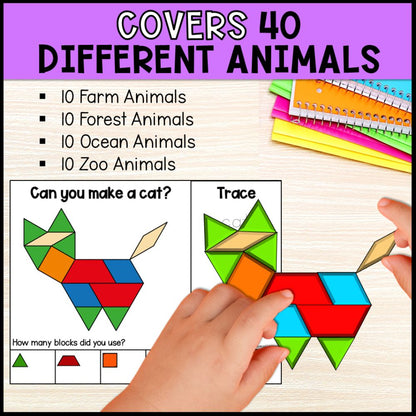Animal Theme Pattern Block Pictures Mats: 2D Shapes, Attributes & More
