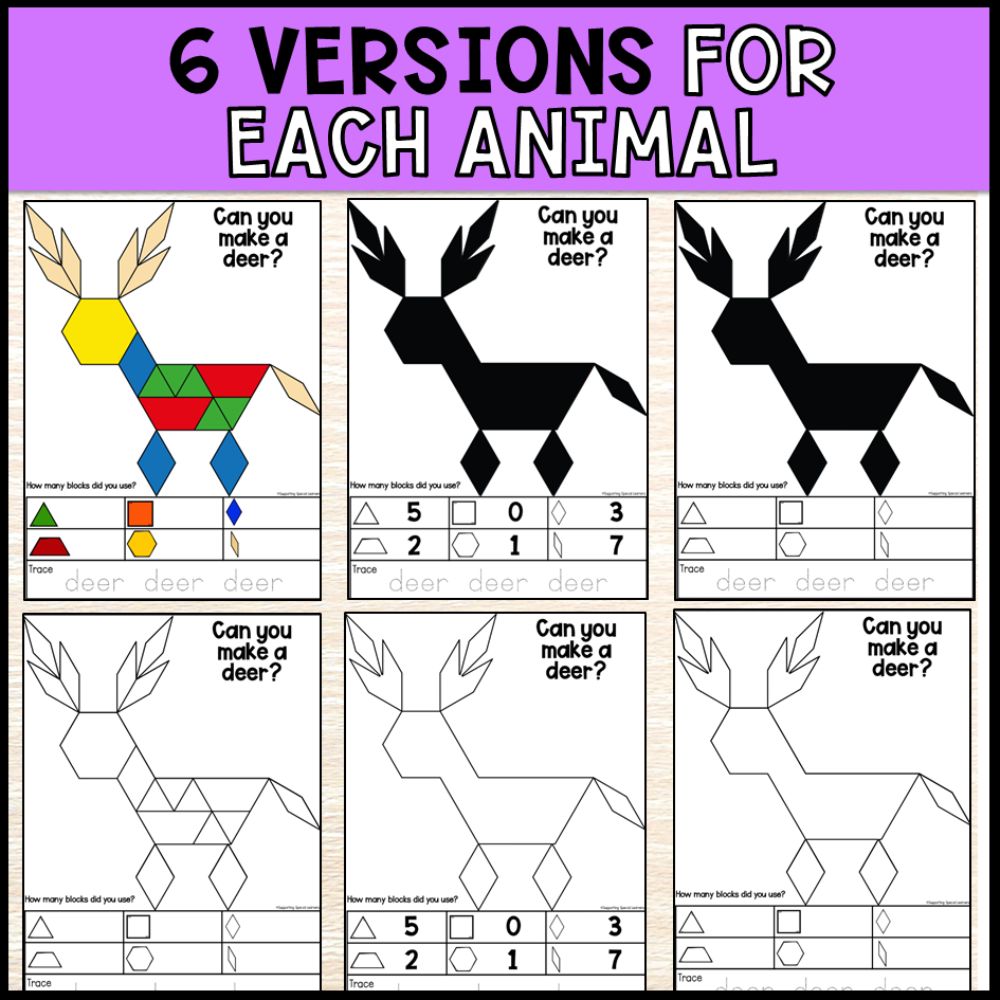 Animal Theme Pattern Block Pictures Mats: 2D Shapes, Attributes & More