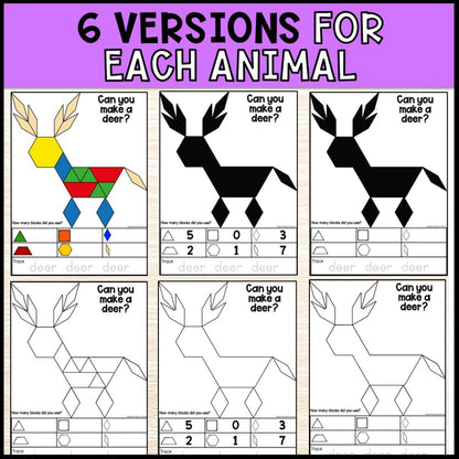 Animal Theme Pattern Block Pictures Mats: 2D Shapes, Attributes & More