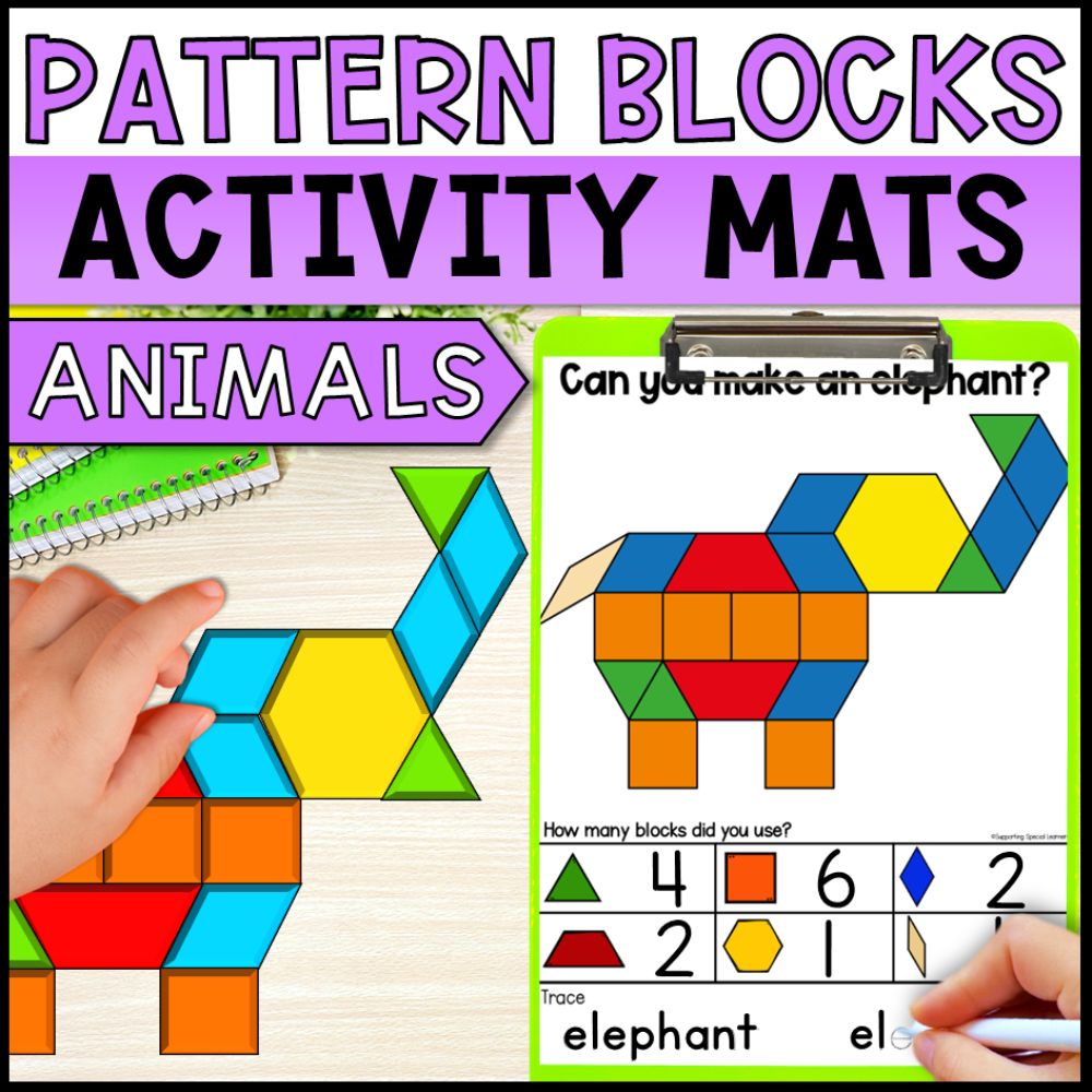 Animal Theme Pattern Block Pictures Mats: 2D Shapes, Attributes & More