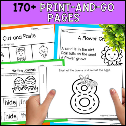 April Basic Concepts Worksheets for Special Education: ELA and Math