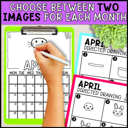 artwork calendar activity - directed drawing and tracing 2 images for each month