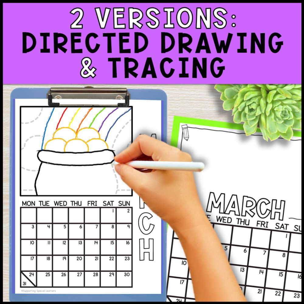 artwork calendar activity - directed drawing and tracing