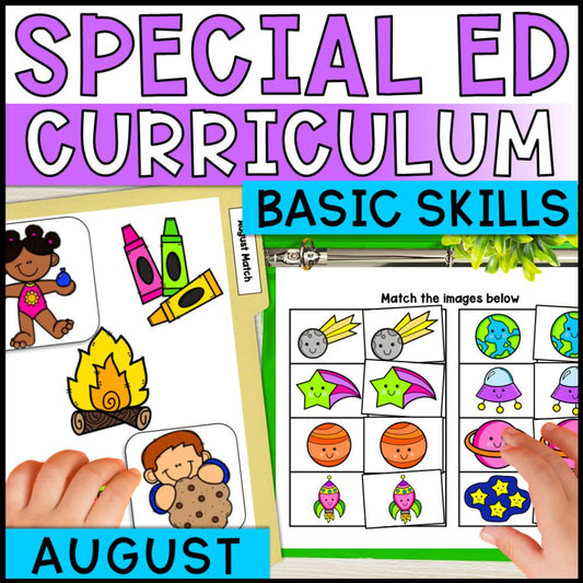 August Basic Concepts Worksheets for Special Education: ELA and Math