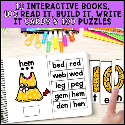cvc words bundle interactive books, cards and puzzles