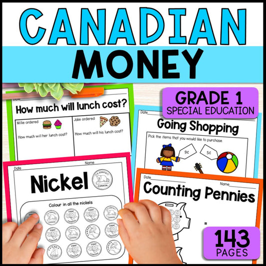 Canadian Money Grade 1 Unit - Worksheets, Task Cards, Posters, Games