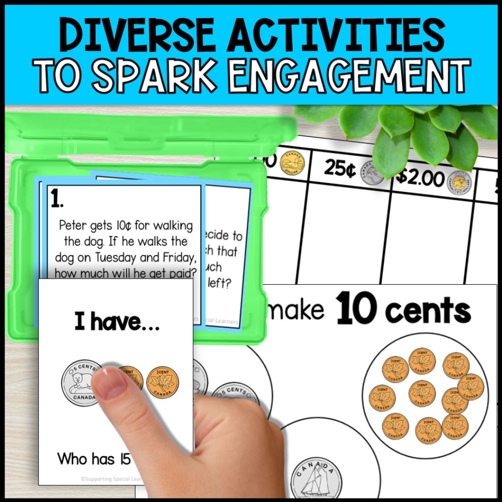 Canadian Money Grade 1 Unit - Worksheets, Task Cards, Posters, Games