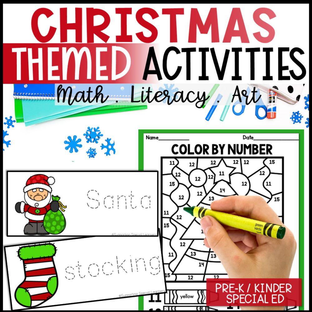 christmas math, literacy and art activities cover