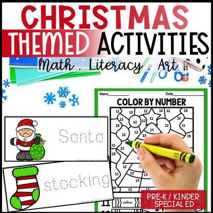 christmas math, literacy and art activities cover