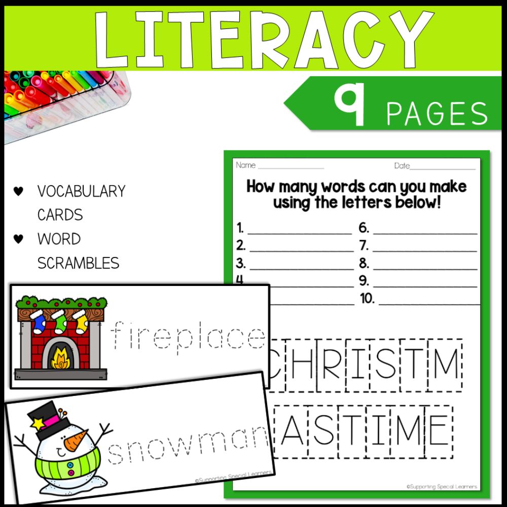 christmas math, literacy and art activities 9 literacy pages
