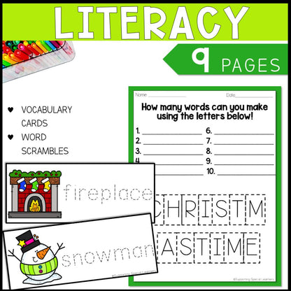 christmas math, literacy and art activities 9 literacy pages
