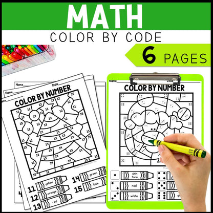 christmas math, literacy and art activities color by code