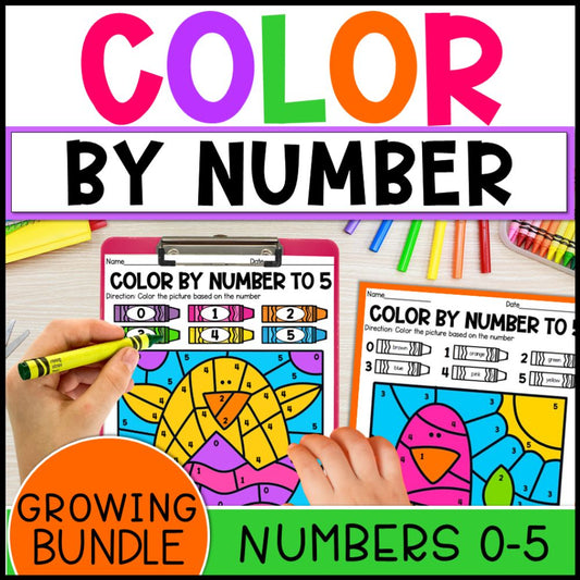 color by number to 5 growing bundle - special education cover