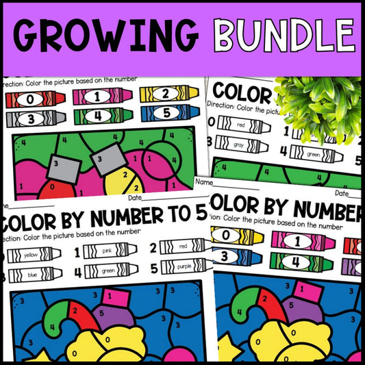 color by number to 5 growing bundle