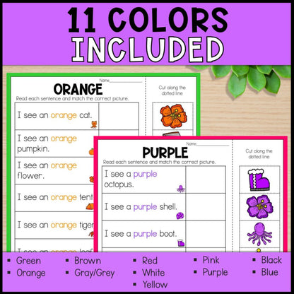 Color Cut and Paste Activities - 48 Cut and Paste Worksheets Included