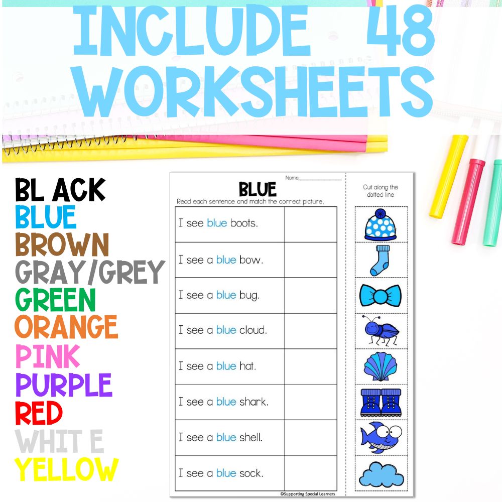 Color Cut and Paste Activities - 48 Cut and Paste Worksheets Included ...