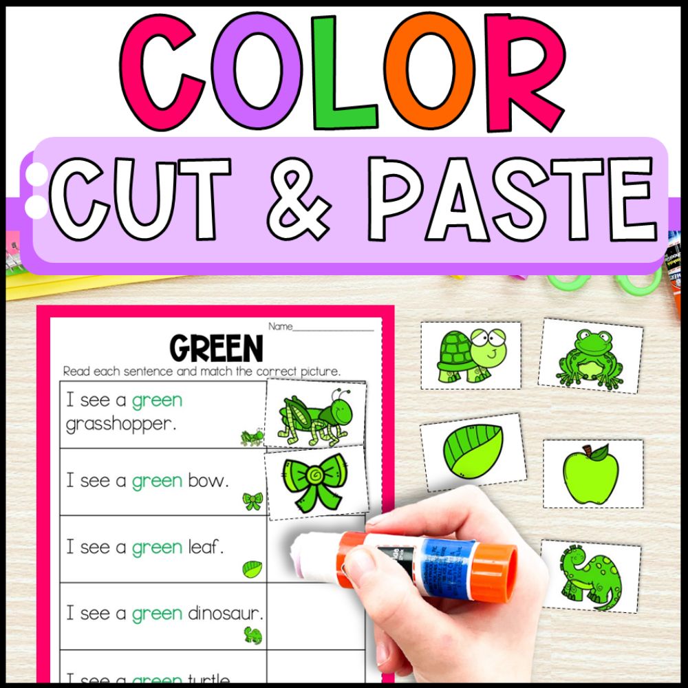 Color Cut and Paste Activities - 48 Cut and Paste Worksheets Included