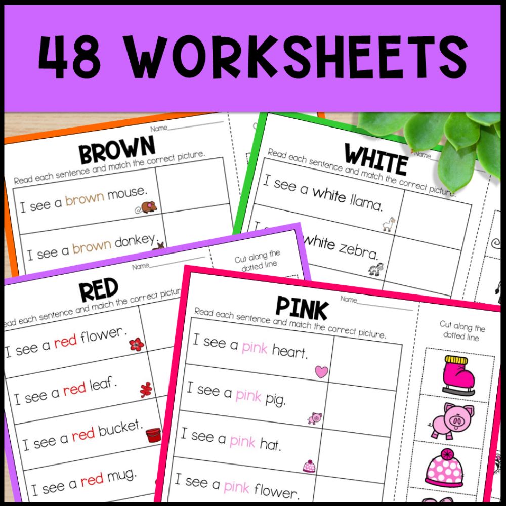 Color Cut and Paste Activities - 48 Cut and Paste Worksheets Included