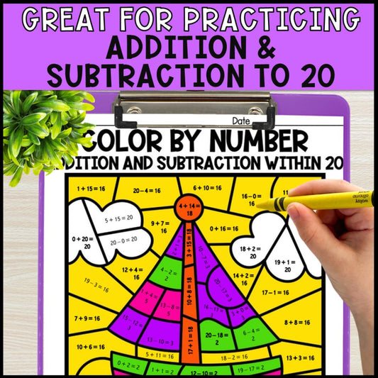 color by number addition and subtraction within 20 growing bundle great for practicing