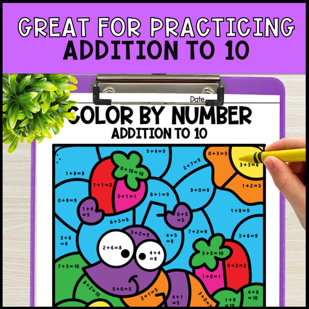 Color by Number Addition Within 10 Growing Bundle