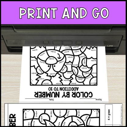 Color by Number Addition Within 10 Growing Bundle