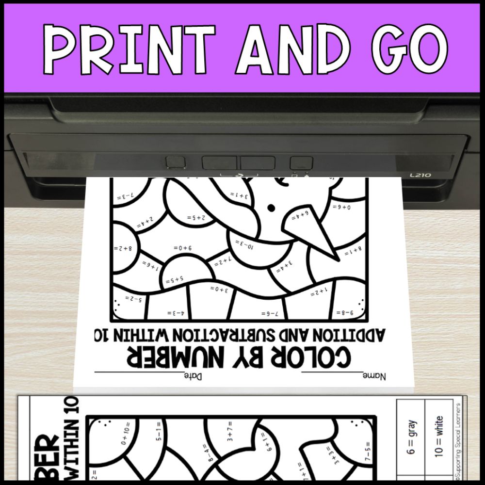 color by number addition and subtraction within 10 - arctic animals no prep
