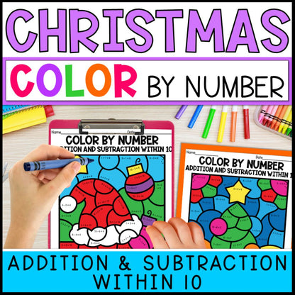 color by number addition and subtraction within 10 - christmas cover